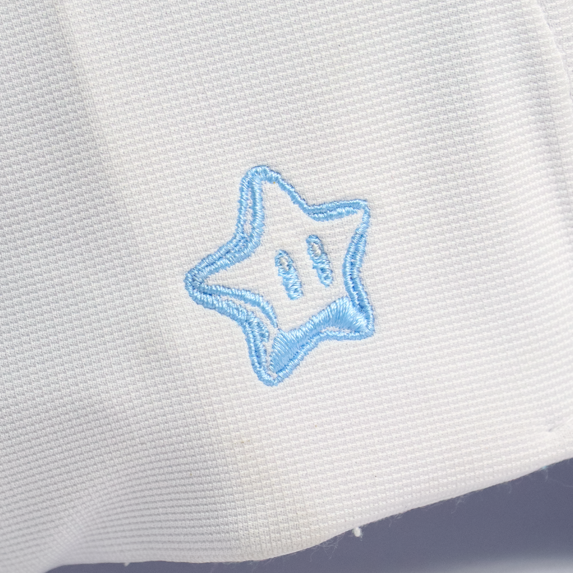 Purity sky blue and white embroidered Baseball cap - closeup shot